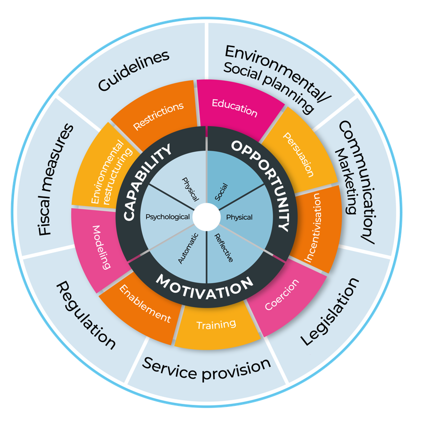 A graphic depicting the behaviour change wheel.